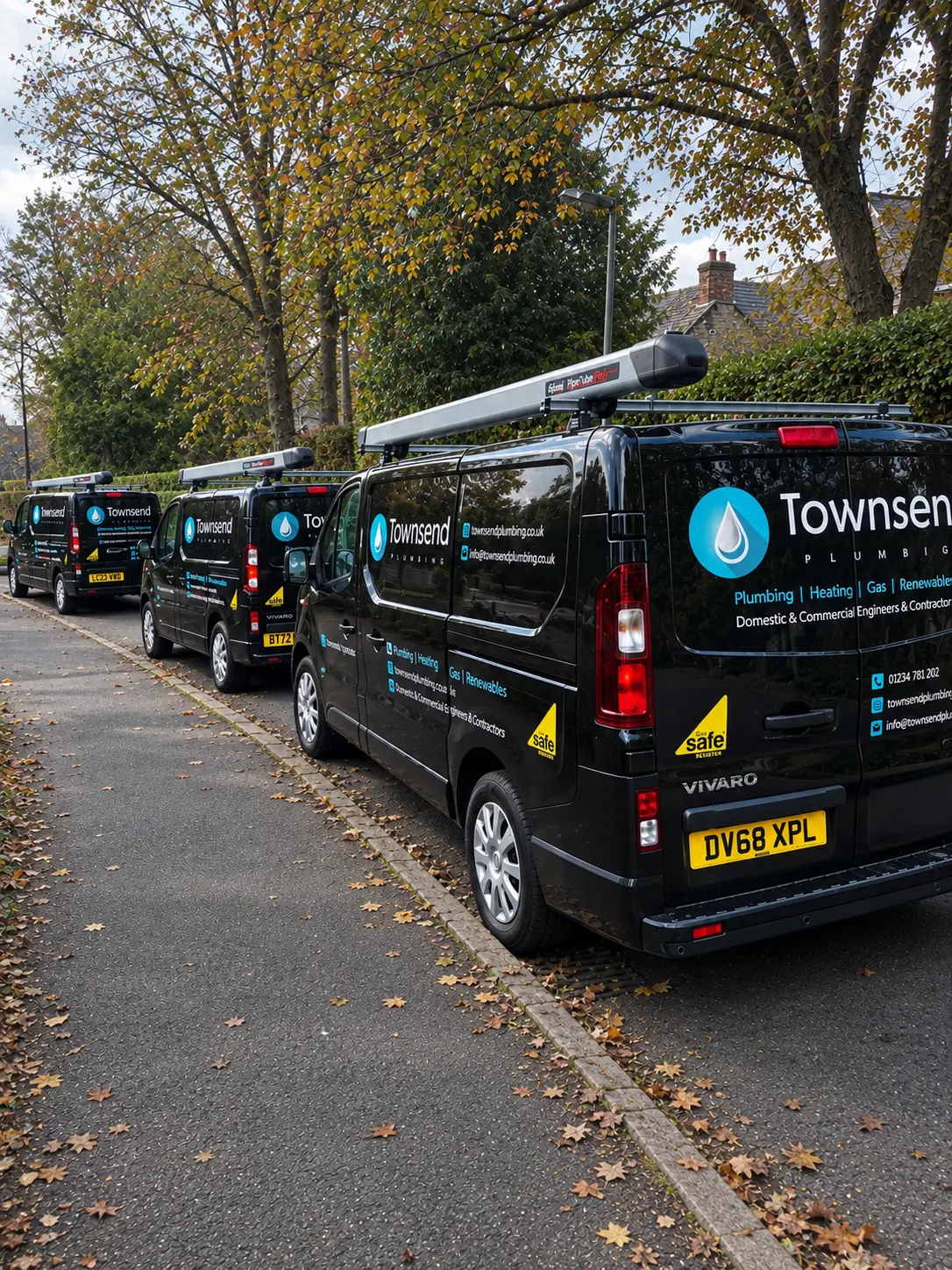 Townsend Plumbing vans on a job at a home in a Bedfordshire village